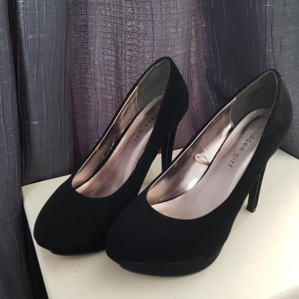 Madden Girl black suede platform heel